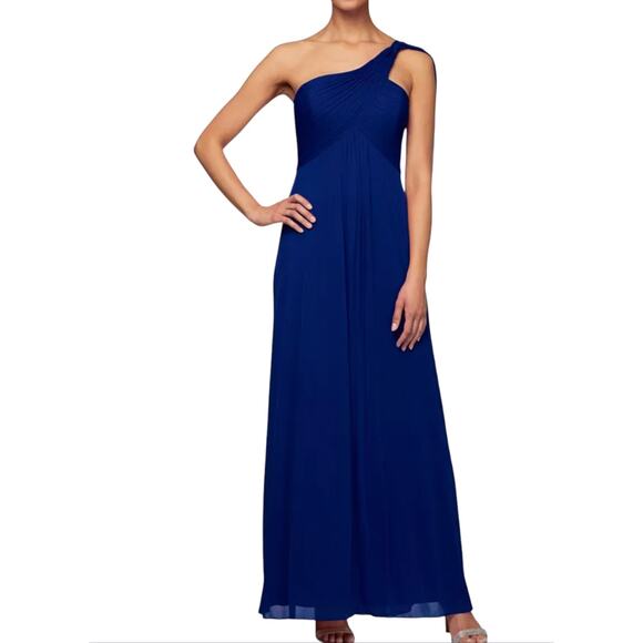 Alex Evenings One-Shoulder Empire-Waist Gown Light Blue - Picture 5 of 6